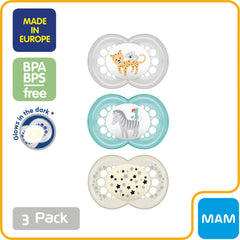 MAM Original Day & Night Baby Pacifier, Shape Helps Promote Healthy Oral Development, Glows in the Dark, 3 Pack, 6-16 Months, Unisex