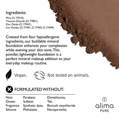 Alima Pure Matte Foundation Loose Mineral Powder Foundation Makeup, Loose Powder Makeup Oil Free Talc Free Powder, Natural Makeup Mineral Foundation Full Coverage Natural Foundation Powder .15 oz/4.5g