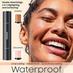 Parlberd Double-End Contour Foundation Stick, Face Brightens & Shades Pencil,Highlighting Shade Concealer Makeup, Face Body Contour Makeup Bronzer Stick (Natural Color+Medium Brown)#3