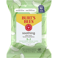 Burt's Bees Aloe Vera Face Wipes, for Sensitive Skin, Soothing Makeup Remover & Facial Cleansing Towelettes, 30 Count (1 Pack)