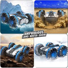 Pussan Car Toys for 5-12 Year Old Boys Amphibious Remote Control Car for Kids 2.4 GHz RC Stunt Car for Boys Girls 4WD Off Road Monster Truck Teen Gifts Remote Control Boat Beach Toy SLC Blue