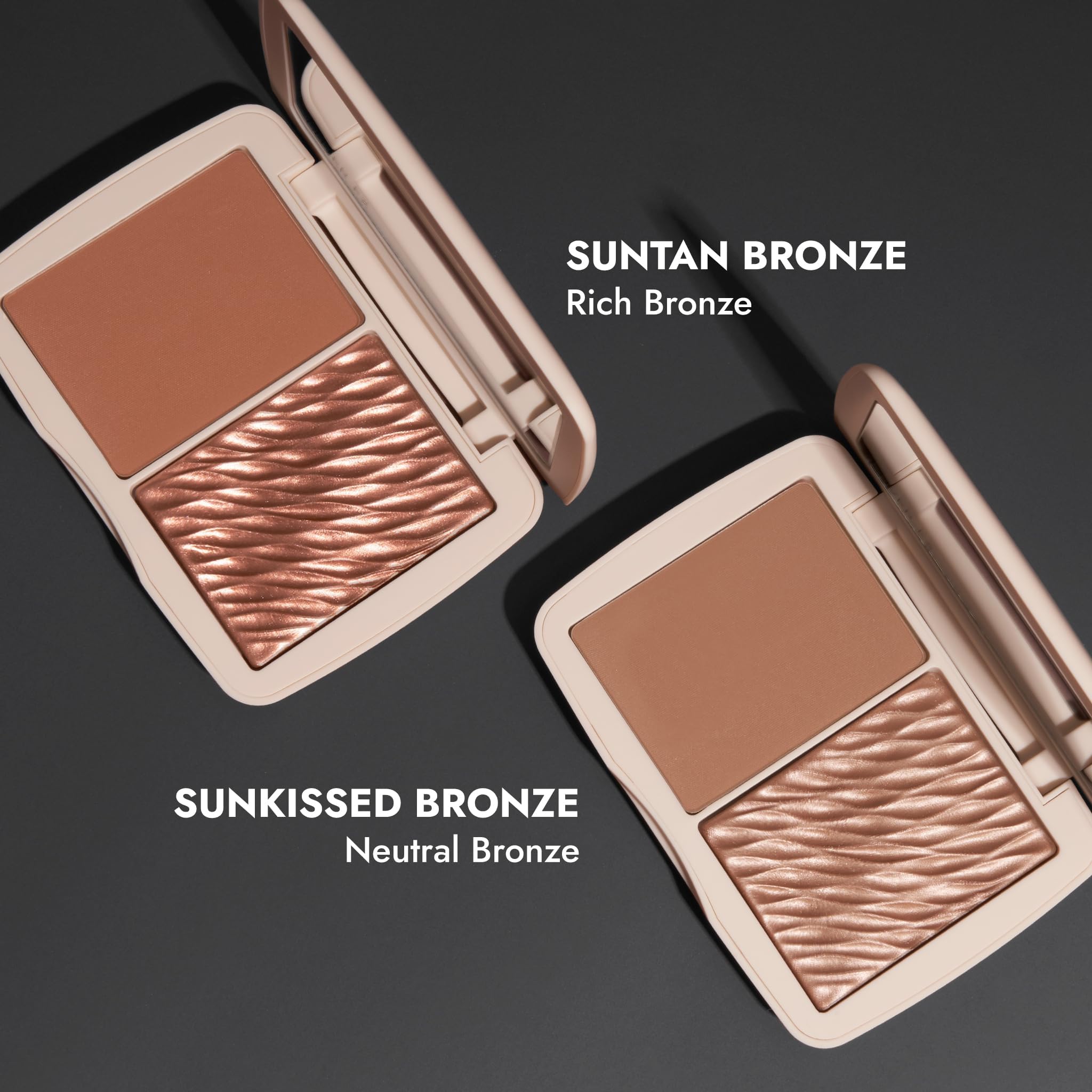 Azonee Monochromatic Powder Bronzer Duo with 1 Pcs Highlighting Brush, Suntan Bronze, Soft Matte Luminous Shimmer Finish, Create Custom, High Impact Bronze Glow