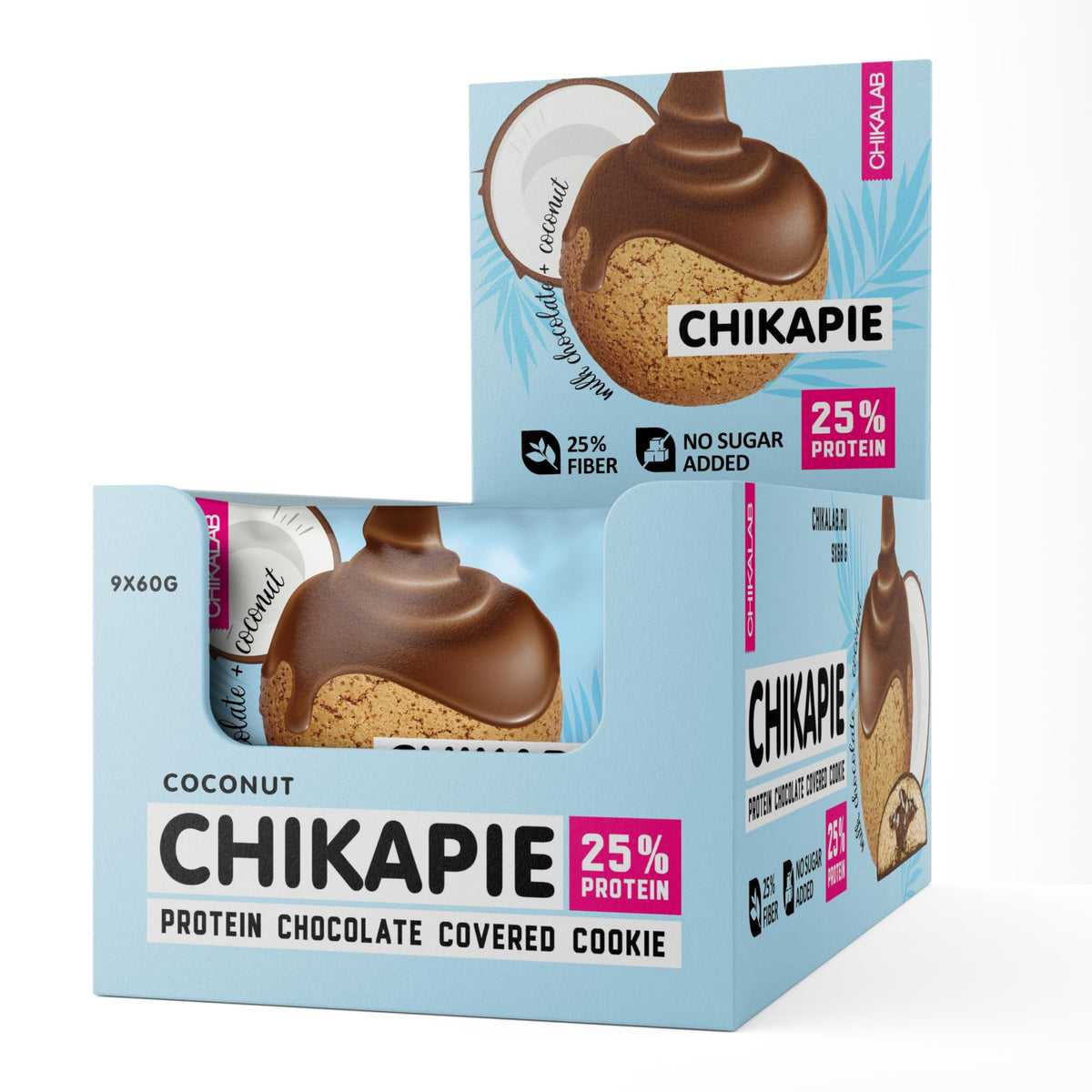 Chikalab Chikapie Protein Chocolate Covered Cookie with Coconut Filling No Sugar Added - 60g (Pack of 9)