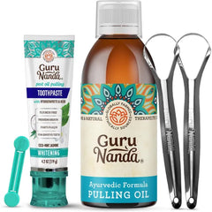GuruNanda Oral Care Duo – Hydroxyapatite Toothpaste & Original Oil Pulling with Tongue Scraper for Stronger Teeth & Happier Gums