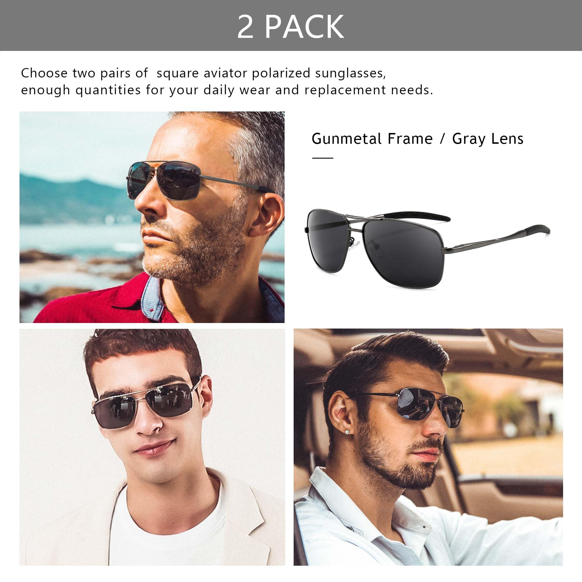 SUNGAIT Men's Polarized Square Aviator Sunglasses Durable Metal Frame for Fishing Driving Golf 100% UV Protection