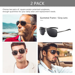 SUNGAIT Men's Polarized Square Aviator Sunglasses Durable Metal Frame for Fishing Driving Golf 100% UV Protection