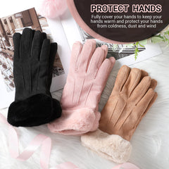3 Pairs Winter Warm Touchscreen Gloves Women's Fleece Lining Texting Gloves Fuzzy Cuff Thermal Soft Winter Gloves for Skiing - Black, Khaki, Pink