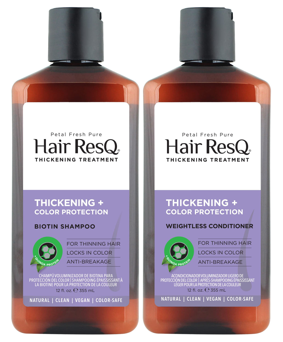 Petal Fresh Hair ResQ Color Protection Natural Thickening Biotin Shampoo & Weightless Conditioner for Thinning Hair, Locks in Color & Anti-Breakage, Vegan & Cruelty-Free, 2 Count (Bundle)