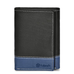 VALENCHI Men's Genuine Leather Rfid Blocking Slim Trifold Wallet With 7 Cards+1 Id Window+2 Note Compartments - Blk/Blue Nappa