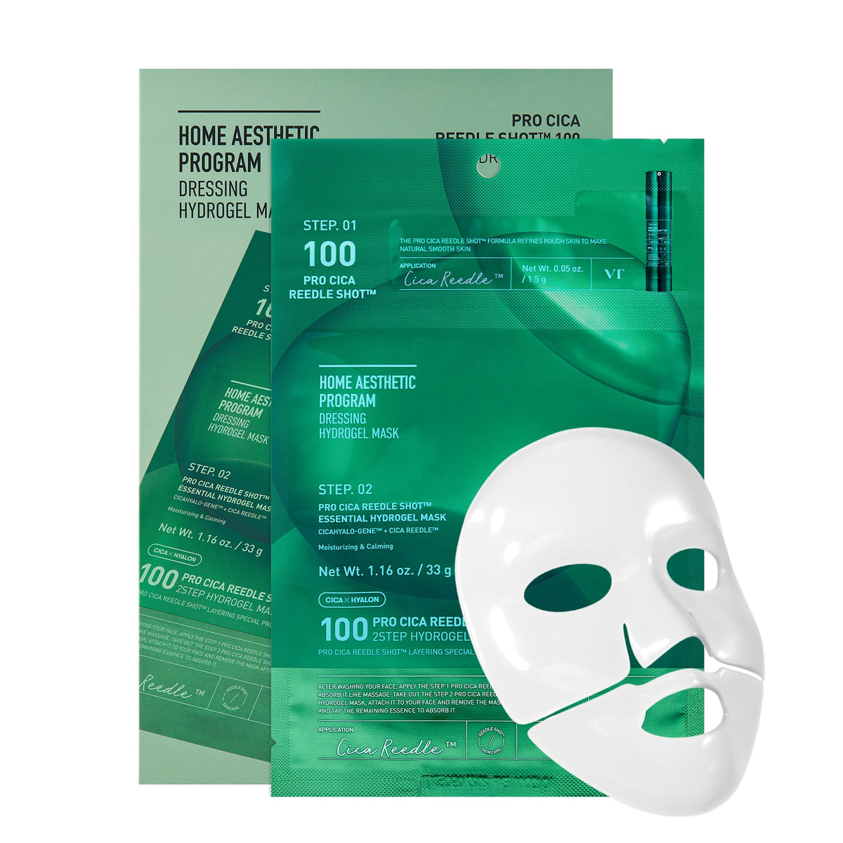 VT COSMETICS Pro Cica Reedle Shot 100 2-Step Hydrogel Mask(34.5gx4ea) | Intensive Calming, Exosome Centella Asiatica, Blemish Relief, Overnight Melting Mask, Korean Facial Mask