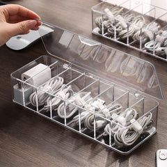 UUHOME Data Cable Organizer Storage Box With Lid,Electronic Cables Organizer Box With 10 Cable Ties Straps,Clear Charger Cable Organiser Desk Accessories Storage Case Cable Management Tidy