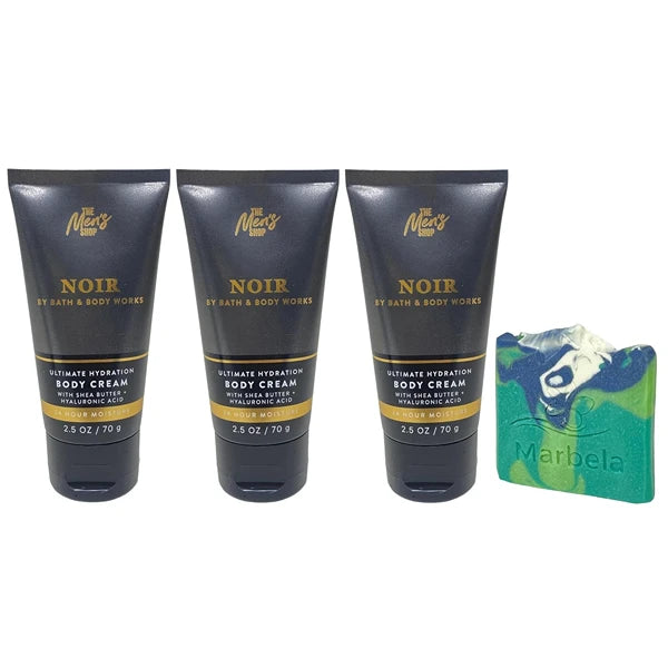 Bath & Body Works The Men's Collection Noir 3 Ultimate Hydration Body Creams with an Aloe Vera Sample Soap