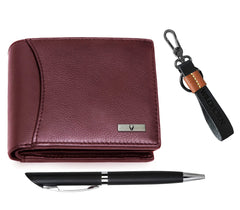 WildHorn® RFID Protected Genuine Leather Wallet & Gift Combo for Men - Maroon M