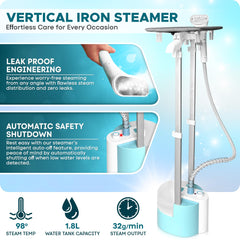 Empire Standing Garment Steamer for Clothes 2000-Watt, 32g/min Steam with Hanger Rack, Fast Heat-Up with 2 Steam Modes, 1.8L Water Tank, Full Size Clothes Steamer with Vertical Ironing Board (White)
