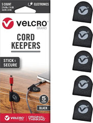VELCRO Brand Cord Keepers 2 5/8" x 1 1/8" (5 Count) Cable Clips with Removable Adhesive - Black