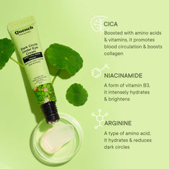 Quench Korean Dark Circle Under Eye Cream with Cooling Massage Roller | Enriched with Cica Herb Repair & Korean Ginseng | Reduces Puffiness & Fine Lines | Brightens Under Eye - Made in Korea (15ml)