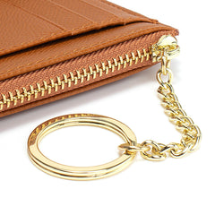 Slim RFID Blocking Card Holder Small Pocket Wallet Keychian Zipper Coin Purse Minimalist Leather Cash & Coin & Cards Case for Women Men, Brown, s, Rfid Wallet