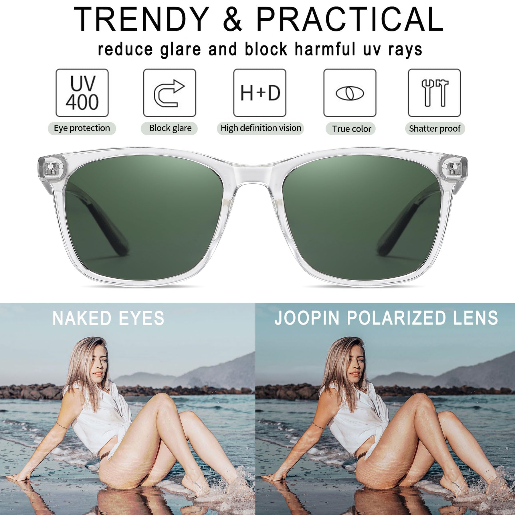 Joopin Polarized Sunglasses for Women UV Protection Classic Square Vintage Shades of Men Driving Fishing Traveling Lightweight Glasses