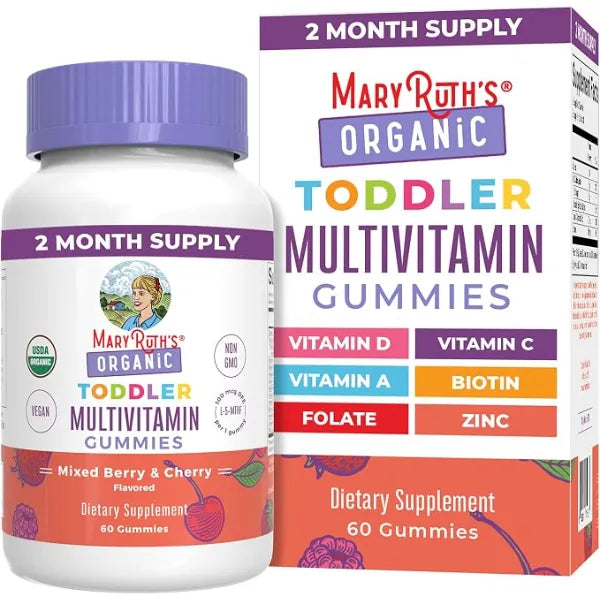 MARYRUTH'S Organic Toddler Multivitamin Gummies, 2 Month Supply, Ages 2+ | Vitamin A, C, D, E, B6, B12, Biotin, Iodine, Zinc, Immunity, Bone & Teeth Health, Skin & Vision Support