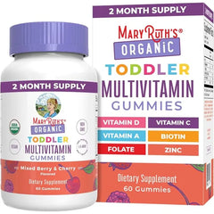 MARYRUTH'S Organic Toddler Multivitamin Gummies, 2 Month Supply, Ages 2+ | Vitamin A, C, D, E, B6, B12, Biotin, Iodine, Zinc, Immunity, Bone & Teeth Health, Skin & Vision Support