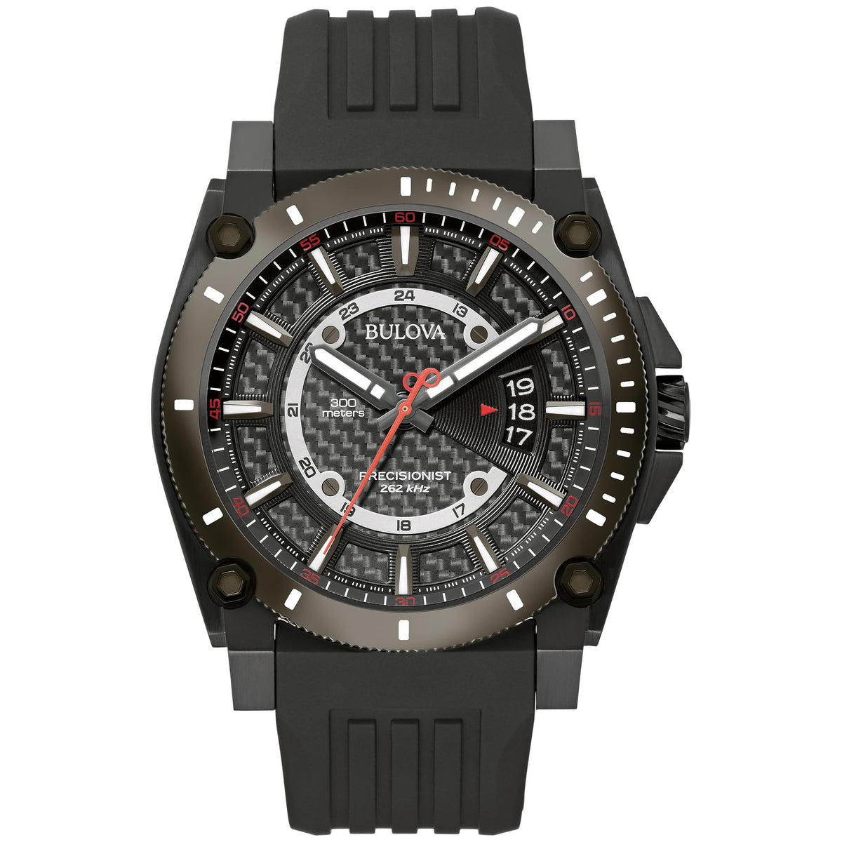 Bulova Men's Icon 3-Hand Calendar Watch with Black Polyurethane Strap, Precisionist, Luminous Markers, 300M WR - Black