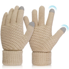 Women's Winter Warm Touchscreen Gloves, Thermal Knit Soft Fleece Lined Gloves Winter Texting Gloves Elastic Cuff Anti-Slip Gloves - Beige