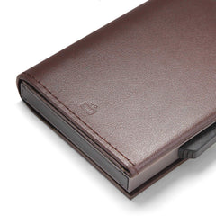 OGON Automatic Leather wallet Cascade Slim - Compact aluminum RFID blocking card holder - Up to 8 cards and banknotes - Brown