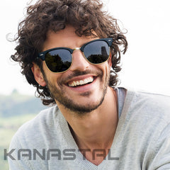 KANASTAL Polarized Horn Rimmed Sunglasses for Men and Women, Classic Half Frame Sun Glasses, Semi Rimless Shades for Womens 100% UV400 Protection Driving