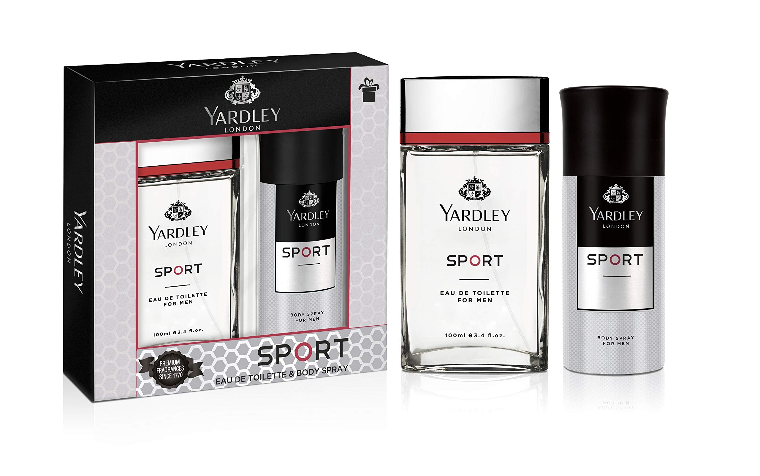 Yardley London Sport Perfumed Gift Set - EDT 100ml + Body Spray 150ml | Luxurious Unique Scent For Gents | Marine, Musk, & Amber