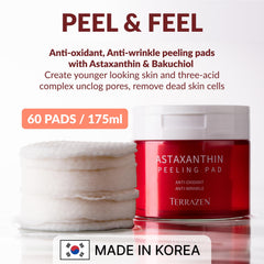 TERRAZEN Korean Face Skin Care Astaxanthin Peeling Pads 60pcs - Anti Aging & Rejuvenating with Peptide Amino Acid Gentle Peel Facial Pads