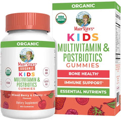 MARYRUTH'S USDA Organic Kids Multivitamin + Postbiotics Gummies, 60 Count | USDA Organic, Lactobacillus Rhamnosus, Vegan, Non-GMO, 60 Count
