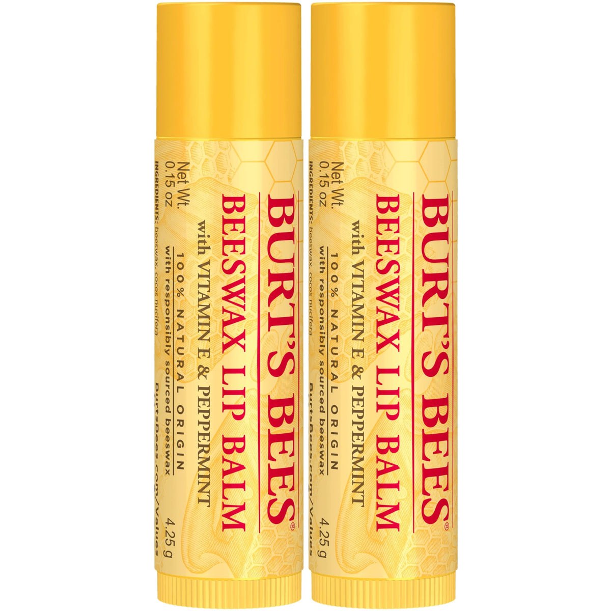 Burt's Bees Lip Balm Stocking Stuffers, Moisturizing Lip Care Christmas Gifts, Original Beeswax with Vitamin E & Peppermint Oil, Natural Origin Conditioning Lip Treatment (2-Pack)