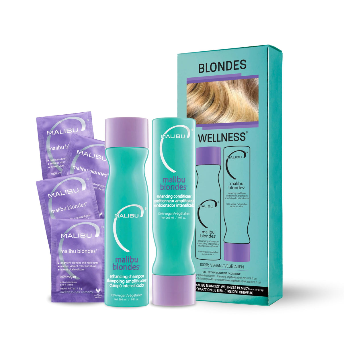 Malibu C Blondes Collection Brightening and Enhancing Hair Kit of Shampoo Conditioner and Hair Remedy For Vibrant and Bright Hairs 1 Kit