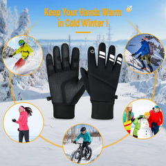 BIGTHREE Winter Warm Gloves, Touch Screen Skiing Gloves, Windproof and Water Resistant Sports Gloves, Anti-slip Thermal Liner Gloves for Walking Running Riding Driving Cycling Skiing Hiking L Size - Black