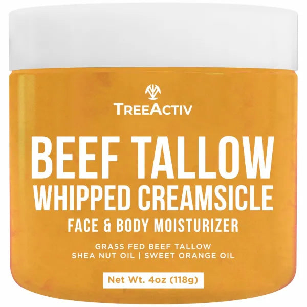 TreeActiv Beef Tallow Face Cream Body Moisturizer, All Natural Grass Fed Whipped Beef tallow For Skin, Deeply Hydrating & Nourishing Balm for Eczema Cracked Dry Itchy Irritated Skin Repair Skincare 4 fl oz