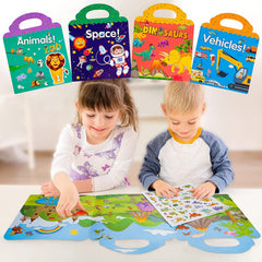 Mumoo Bear Reusable Sticker Books Toys for Kids - 4 Pack for Age 2 3 4 Year Old Boys Girls Toddlers, 3D Clear Animal Space Vehicles Dinosaur Sticker Book Educational Learning Toy Birthday Gifts