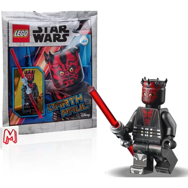 LEGO Star Wars The Clone Wars Minifigure - Darth Maul (Printed Legs with Silver Armor) with Dual Lightsaber and Minifigureland Tile