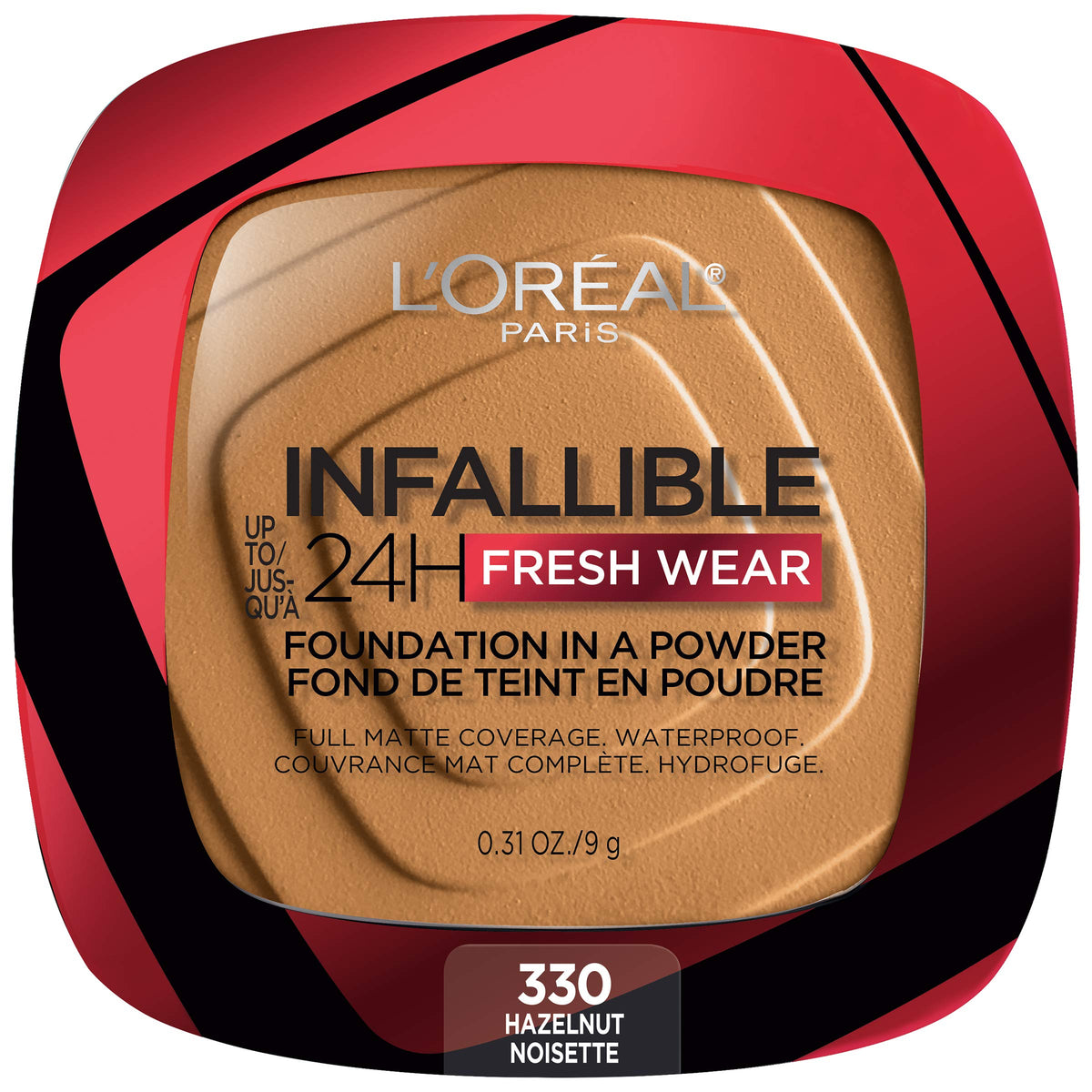 L'Oreal Paris (330 Hazelnut) - Infallible Fresh Wear Foundation in a Powder, Up to 24H Wear, Hazelnut, 9ml