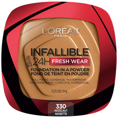 L'Oreal Paris (330 Hazelnut) - Infallible Fresh Wear Foundation in a Powder, Up to 24H Wear, Hazelnut, 9ml