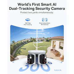 Baseus X1 Pro Dual-Tracking Solar Security Camera Outdoor Wireless, Dual 3K AI Cameras, 300° Pan, Color Night Vision, 8× Zoom, Local Storage up to 512GB, IP65, No Subscription