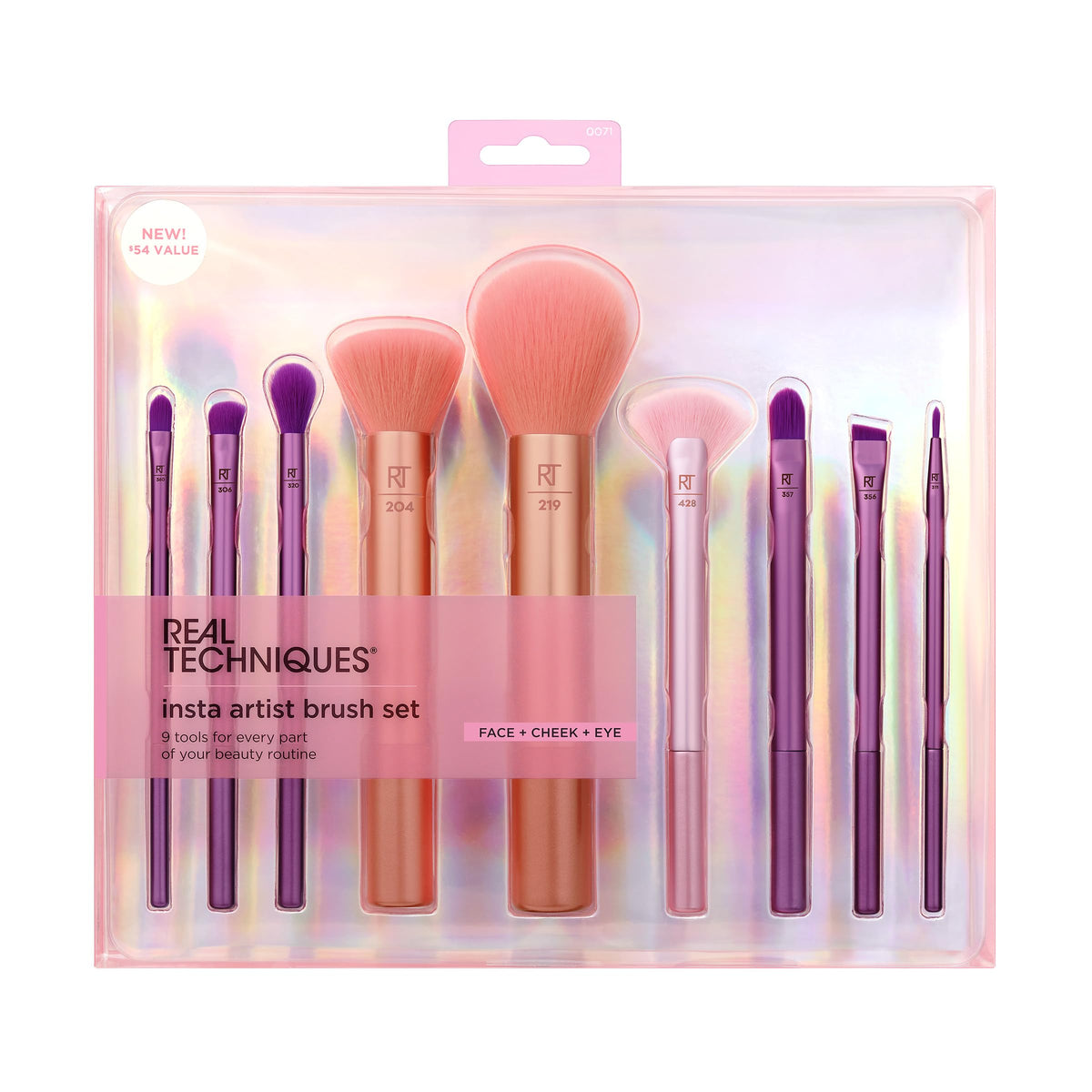 Real Techniques Insta Artist Brush Kit, Face, Cheek & Eye Brush Set, Makeup Brush Kit, For Foundation, Blush, Bronzer, Concealer, & Eyeshadow, Professional Quality Makeup Tools, 9 Piece Set