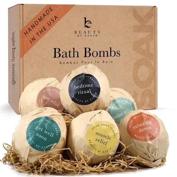 Beauty by Earth Bath Bombs Gift Set USA Made with Organic & Natural Ingredients Relaxing Spa Gifts for Women & Men