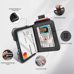 ENIGMA Dapper PU Leather Bifold Front Pocket Slim Wallet for Men, Aluminum Metal Travel Tactical RFID Blocking Card Holder Money Clip, Ideal Men's Gift (Deep Grey Tree Pattern)