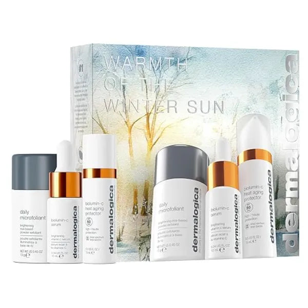 Dermalogica Warmth of the Winter Sun Travel Sized Skin Care Set Includes Face Exfoliants, Facial Serum, and Moisturizer with SPF