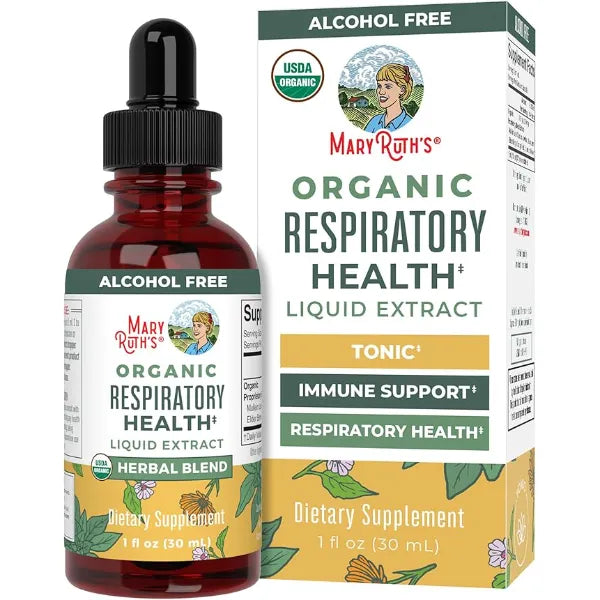 MARYRUTH'S USDA Organic Respiratory Health Liquid Drops, Herbal Blend, 1oz | USDA Organic, Mullein Leaf, Marshmallow Root & Elderberry, Mullein Drops for Lungs Herbal Blend, Immune Support Supplement