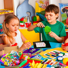 TOYBY Kids Crafts and Art Supplies Jar Kit for Kids Age 4-9, 560+ Pieces Included Pipe Cleaners Craft,Glitter Glue,Pom Poms,Feather, Make Bracelets and Necklaces - for Craft DIY Art Supplies (Model A)