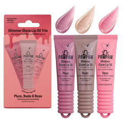 Dr. PawPaw Glimmer Glaze Trio Lip Oil Set 3 x 10ml, Rose, Plum and Nude Lip Oils, Hydrating Glossy Lip Oils with Sheer Tint and Subtle Shimmer for Glazed Lips