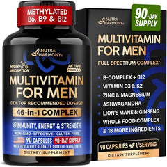 NUTRAHARMONY Multivitamin for Men B Complex & B12 Whole Foods & Enzymes 90 Caps