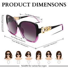 FEISEDY Women's Fashion Sunglasses, Oversized Square Frame with Pearl Sparkling, Polarized UV Protection B2821