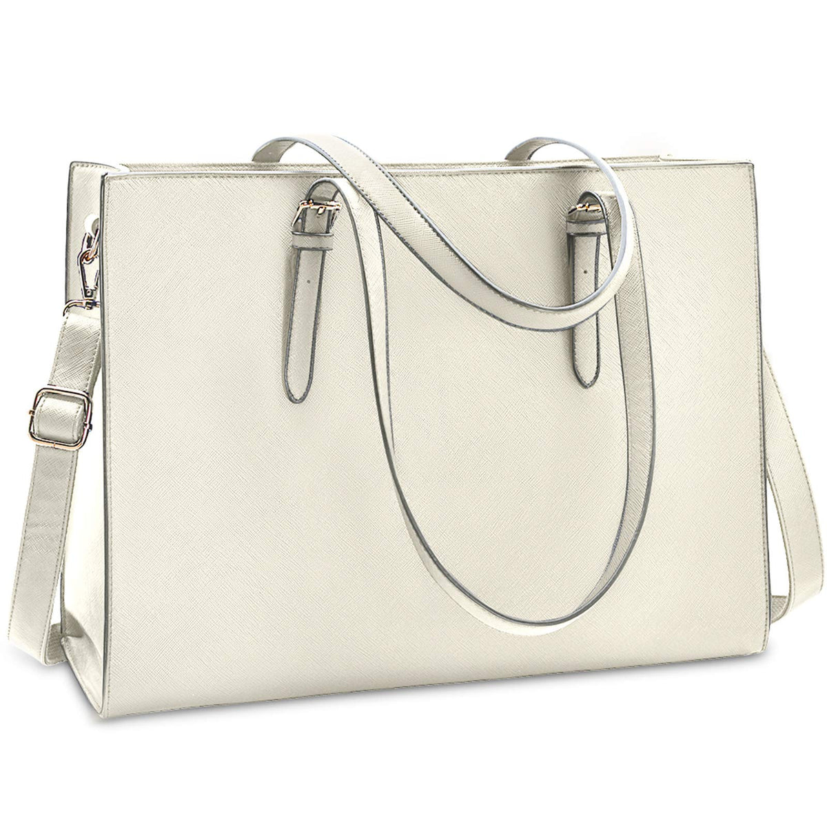 Laptop Bag for Women Waterproof Lightweight Leather 15.6 Inch Computer Tote Bag - Beige